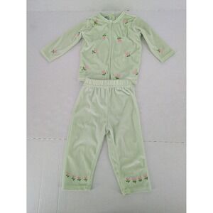 Vintage Y2K Kids Play Baby Girl 12M Velour Outfit Set Mint Green Rose Floral